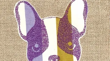 Bunte Hunde-Illustration auf strukturiertem Stoff.