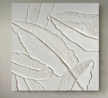 Embossed white canvas with leaf patterns.