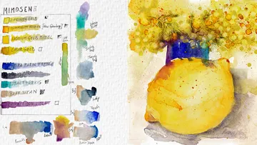 Watercolor chart and vibrant lemon painting.