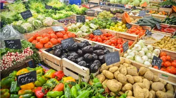Verschiedenes Gemüse, ausgestellt an einem Marktstand.