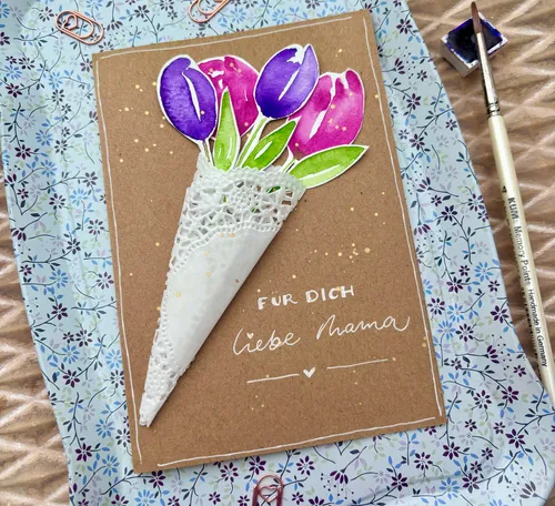 Decorative card with purple tulips and text.