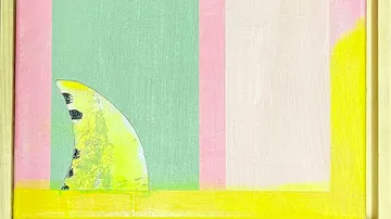 Abstract painting with yellow-green shark fin.