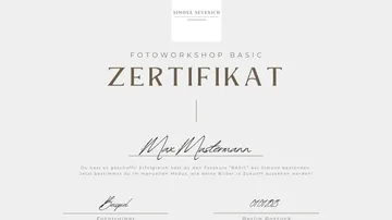 Certificate for completing photography workshop.