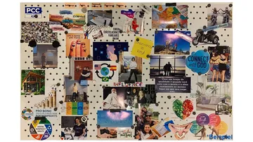 Collage mit motivierenden Zitaten, Fotos und Logos.