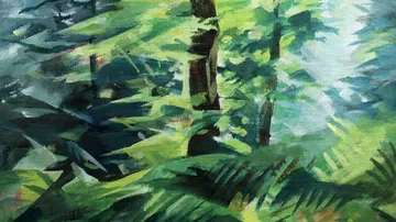 Abstract forest with vibrant green foliage.