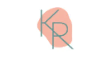 Stylized 'KR' logo on pink background.