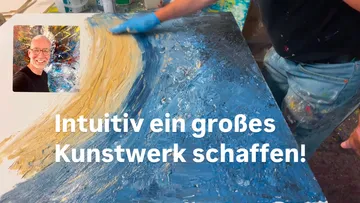 Der Künstler malt große abstrakte Kunstwerke auf Leinwand.