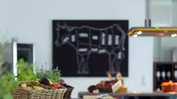 Küche mit Körben, Kuhdiagrammkunst.
