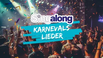 Concert crowd with confetti, text 'Singalong KARNEVALS LIEDER'.