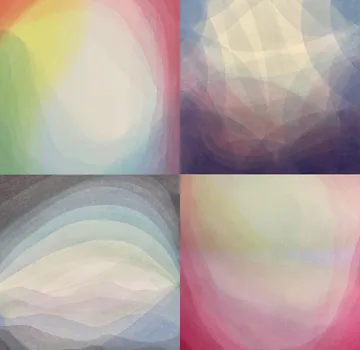 Abstract colorful overlapping shapes in four segments.