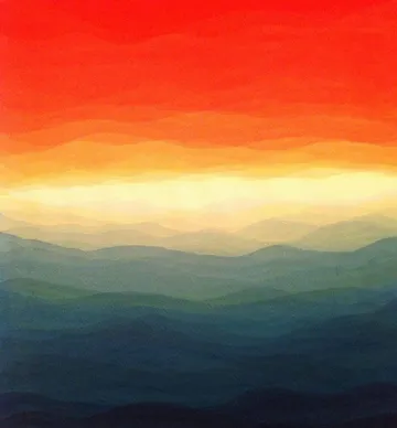 Colorful abstract of layered landscape and sky.
