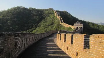 Great Wall winding over forested hills.