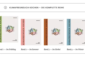 Four cookbooks, each with seasonal recipes.
