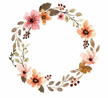 Floral wreath with pink and orange flowers.