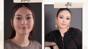Woman's makeover before and after comparison.