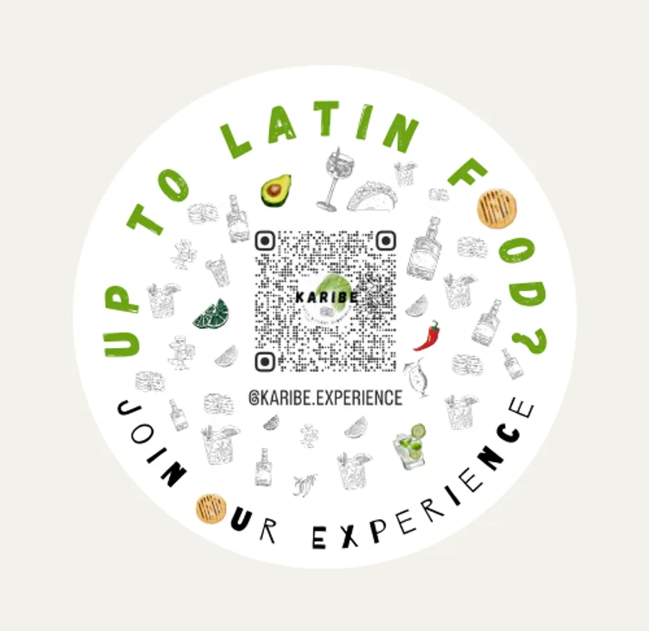 QR-Code mit lateinamerikanischen Speisen und Text.