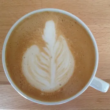 Cup of coffee with leaf latte art.