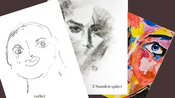 Three art styles of a face display evolution.