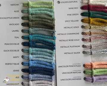 Color swatches with labels on textured card.