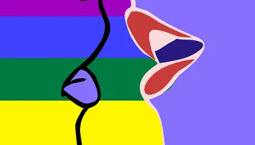 Abstrakte Gesichter, Regenbogen-Pride-Hintergrund.