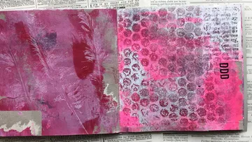 Abstract pink and gray textured pages.