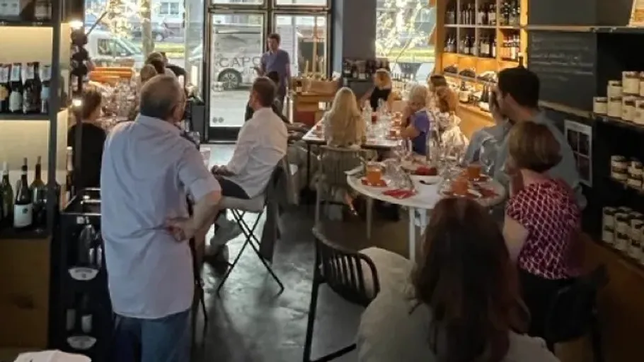 People dining in a cozy restaurant setting.