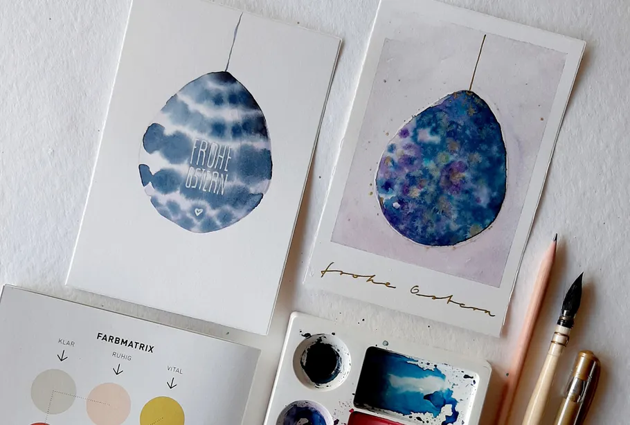 Easter cards with paint and tools.