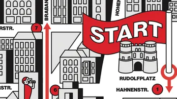 Illustrated city map with start marker.
