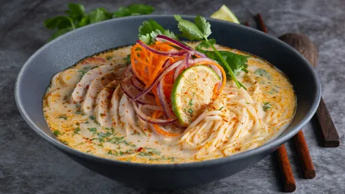 Noodle soup with vegetables in a bowl.