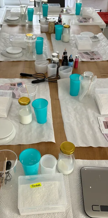 Table setup for soap making workshop.
