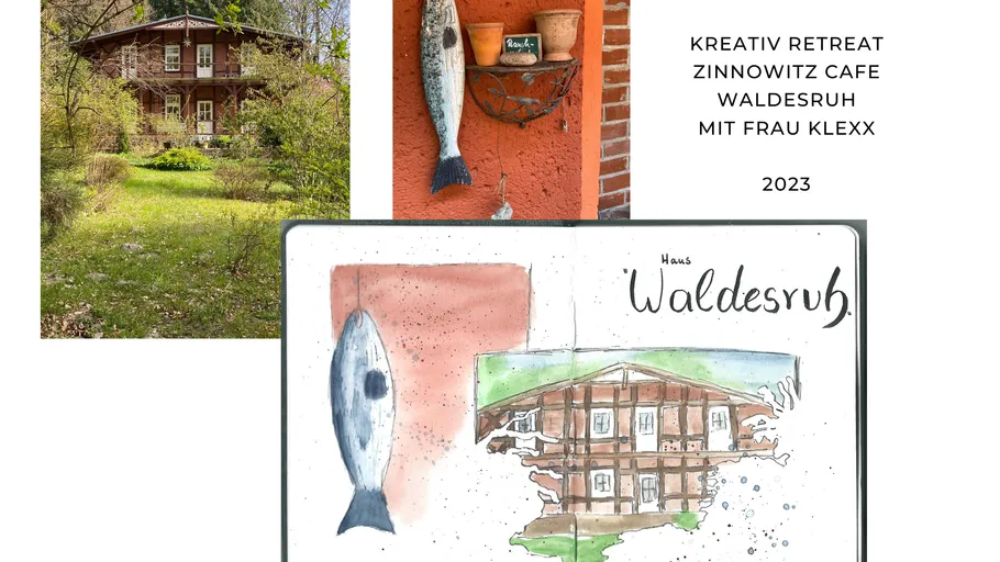 Haus, Fischdeko, Retreat-Poster mit Illustration.