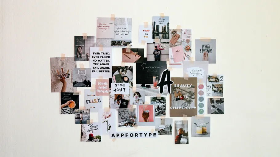 Collage of inspirational quotes on a wall.