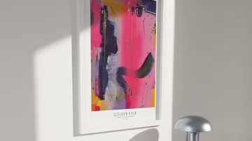 Colorful abstract painting on a wall.