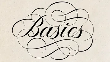 Ornamentiertes Wort 'Basics' auf Texturhintergrund.