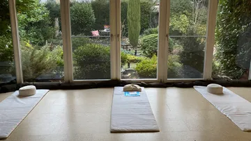 Yogamatten in einem ruhigen Raum angeordnet.