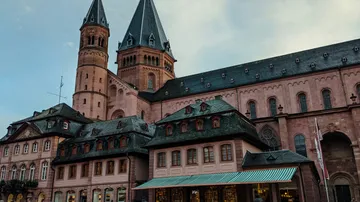 Historic cathedral with towers in Mainz.
