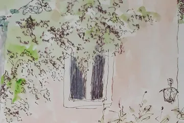 Fenster von Efeu an einer Wand bedeckt.