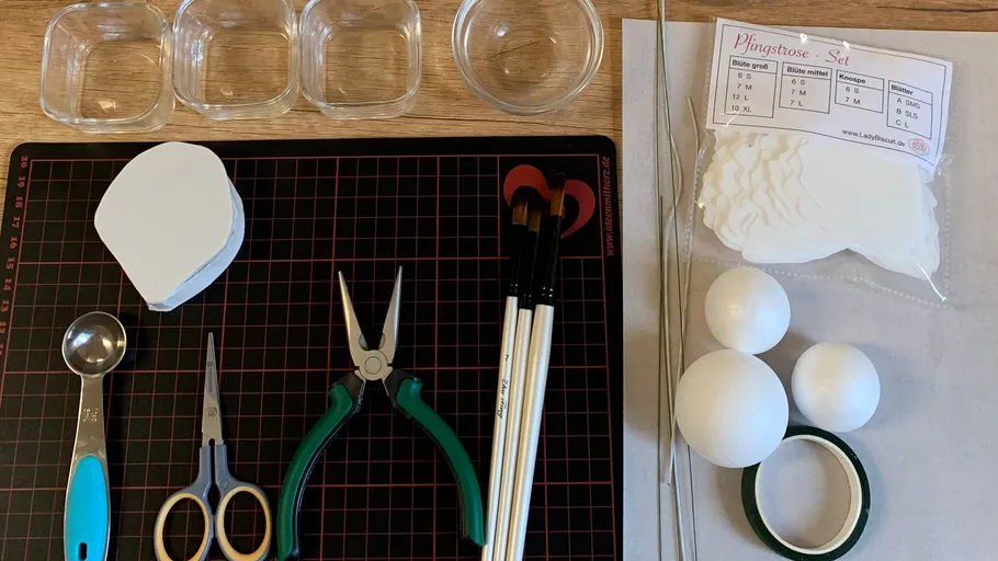 Craft tools on a table, ready for use.