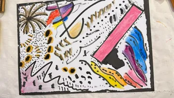 Abstract art with colorful shapes and lines.