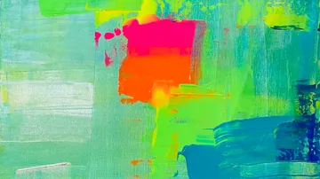 Abstraktes Gemälde mit leuchtenden Neonfarben.