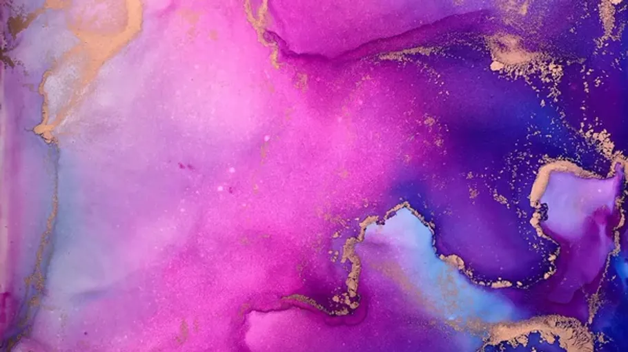 Abstract painting with pink and purple swirls.