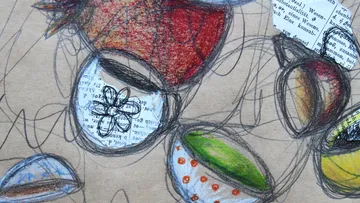 Colorful abstract drawing with sketched oval shapes.