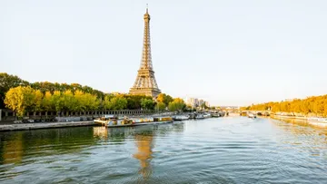 Eiffel Tower and Seine River in Paris.