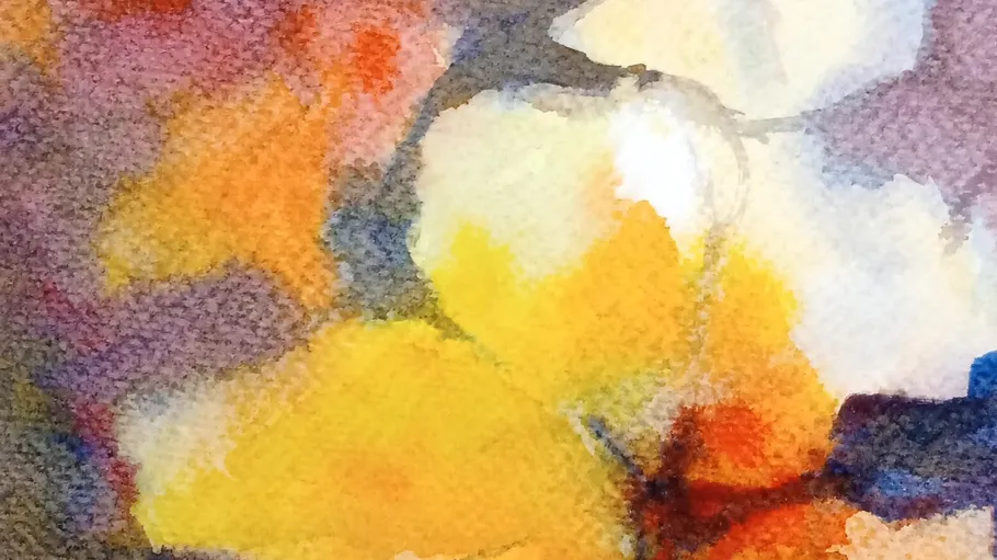 Abstract watercolor with vibrant colors blending.