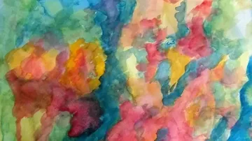 Abstract watercolor painting with vibrant colors.