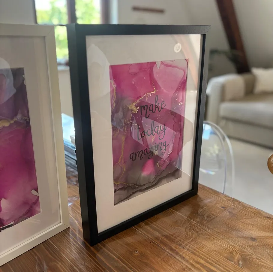 Framed art with 'Make Today Amazing' text.