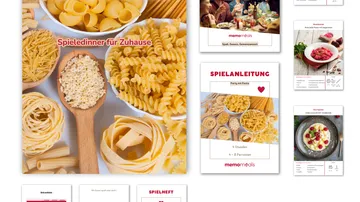 Assorted pasta displayed with game dinner guides.