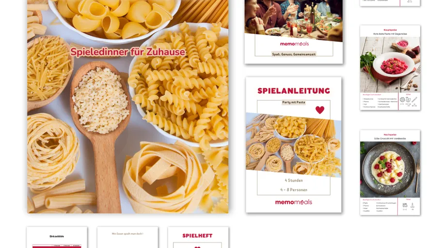 Verschiedene Nudeln mit Spielanleitungen gezeigt.
