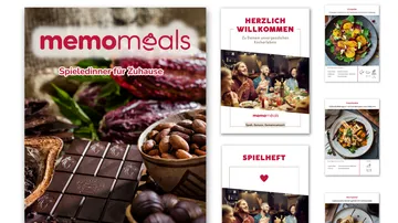 Collage of memomeals culinary game dinner materials.
