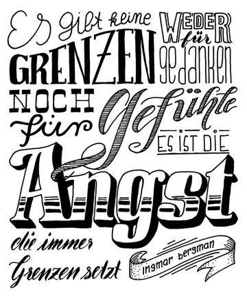 Stylized German quote about fear and limits.